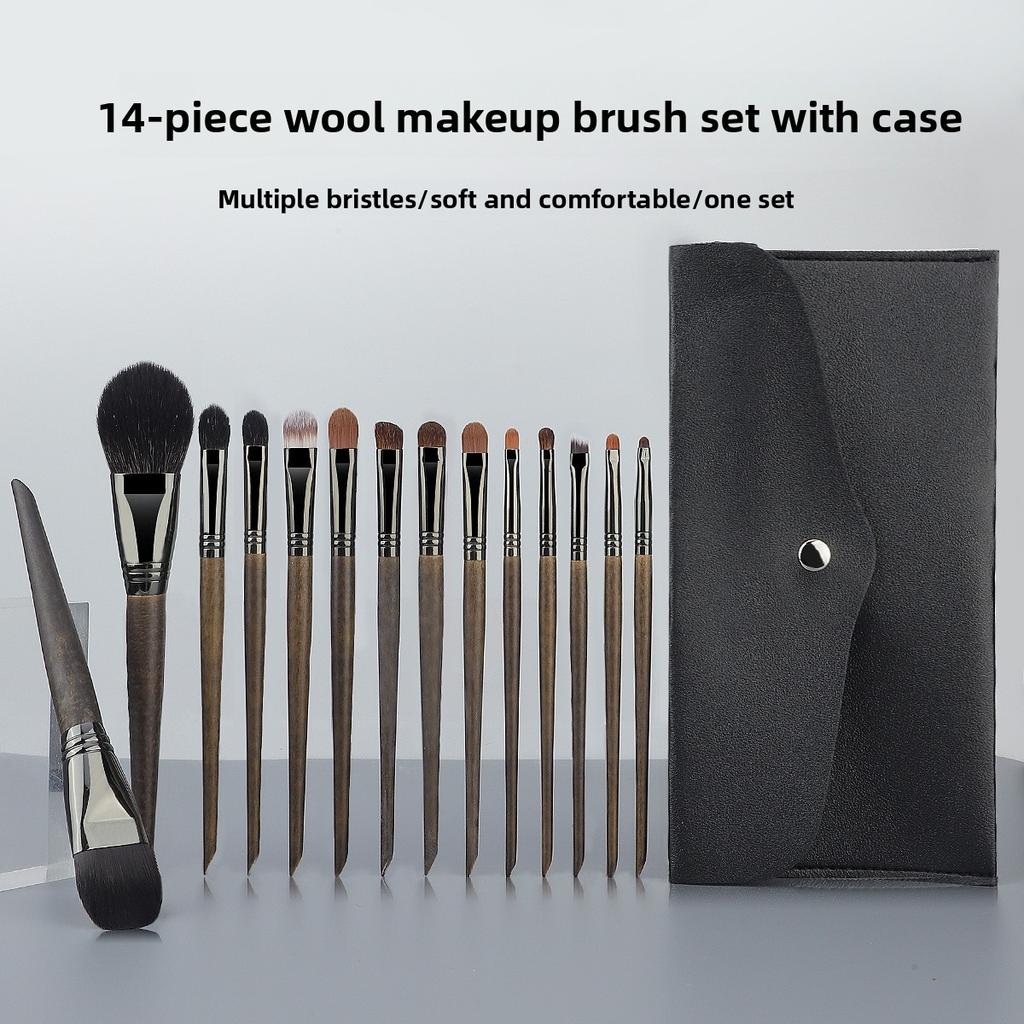 New 14 Makeup Brush Set Log Color Premium Animal Hair Eyeshadow Foundation Brush Real Wool Beauty Tool Now