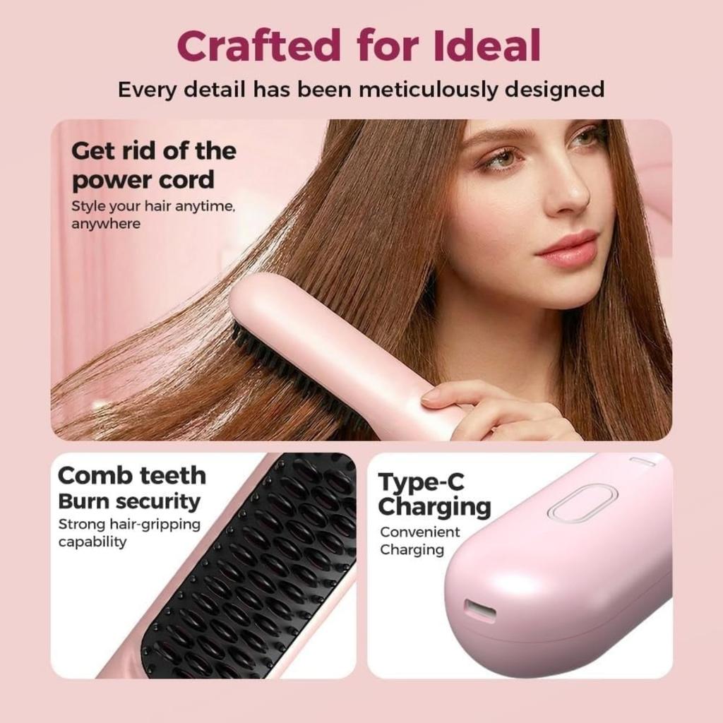for Short Hair - 2026 Upgraded Cordless Straightening Brush with 30s Fast Heat, 4 Temperature Settings, Ionic & Ceramic Care, 4000mAh