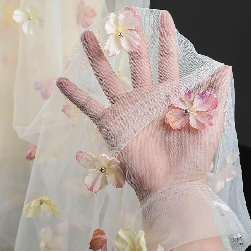 50*135cm Exquisit Fantasy Blume Tüll Schleier Stoff Hintergrund Dekoration Hochzeitskleid Kinderbekleidung 3D Blumen Mesh Stoff