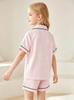 Girls Pink Striped Pajama Set, Short Sleeve Button-Down Sleepwear with Bow, Soft Loungewear for Kids 8-13 Years