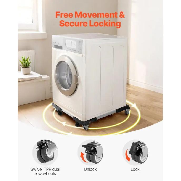 Fridge Stand Mobile Base, 1100 lbs Load Capacity, Washing Machine Stand with 8 Locking Twin Wheels and 4 Brakes, 27.5 -35.4
