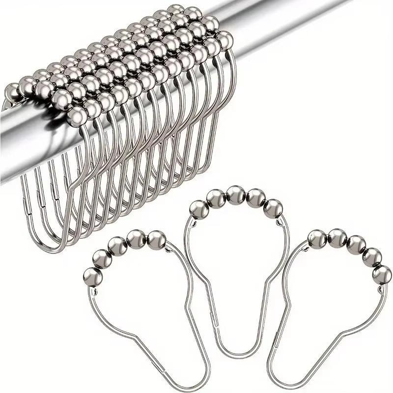 1 Pack 24pcs Shower Curtain Rod Hooks Stainless Steel Material with Rolling Balls Easy To Slide and Not Fall Off