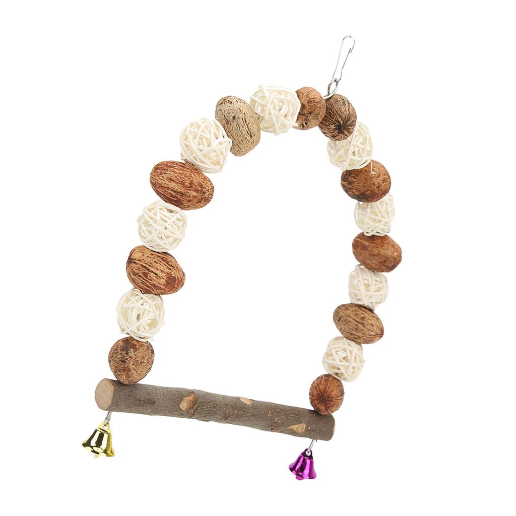 Bird Chewing Swing Wooden Pecans Rattan Hanging S Perch with Bells for Cockatiel Lovebird
