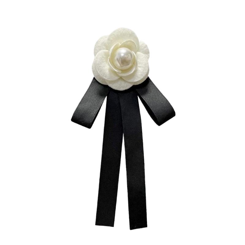 New Black Bowtie Ribbon Bow Brooch Fabric Camellia Flower Brooch Pins Vintage Wedding Party Brooches For Women Accessories