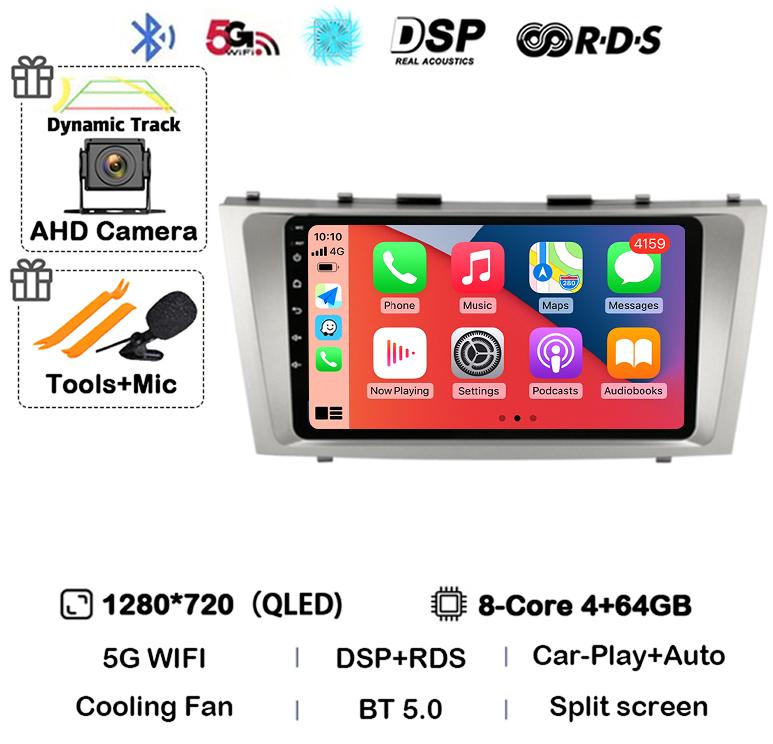 Android 14 Carplay Wifi+4G Car Radio For Toyota Camry 7 XV 40 50 2006-2011 4G Multimedia Player Navigation GPS Stereo 360 Camera
