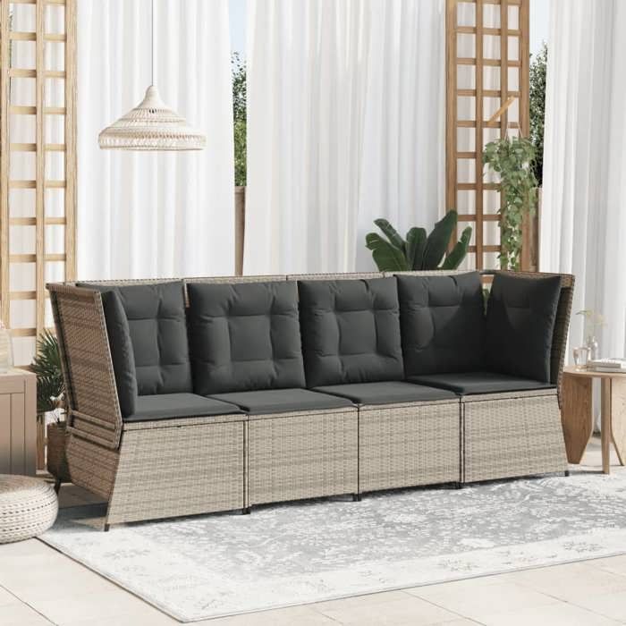 VidaXL Canapé d'angle de jardin et coussins gris clair résine tressée, canapé d'angle de jardin, siège d'angle de jardin, 368987