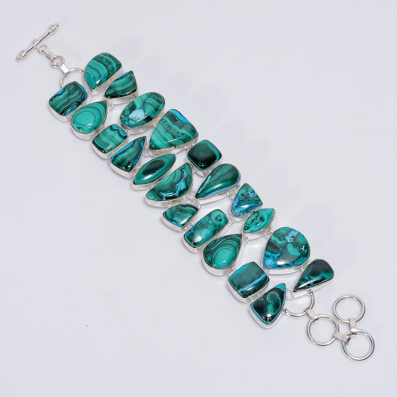 

Incredible Top Grade Qualite 100% Natural Malachite Chrysocolla Ethnic Style Handmade Jewelry 925 Steling Silver Bracelet 6-8 WSJ-5151 6-8
