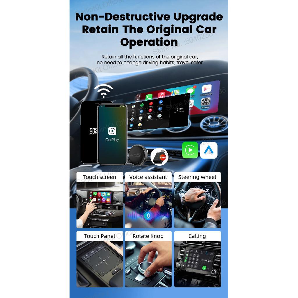 Mini Ultra 3 CarlinKit Wireless Android Auto & CarPlay Adapter 2.4Ghz&5Ghz WiFi BLE Auto Connect OTA Upgrade Mini Smart Car Box