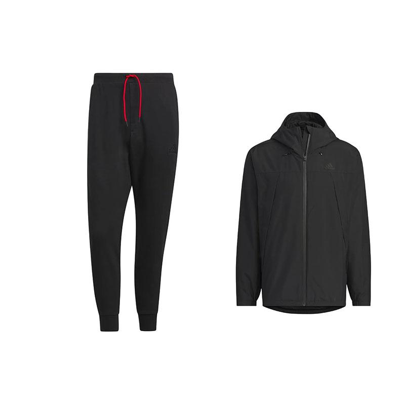 

Adidas Logo Embroidered Solid Color Lace-Up Mid-Rise Long Pants Reflective Stripes Hooded Long Sleeve Casual Sports Suit Men suits Black IT3985+JF0962 XL