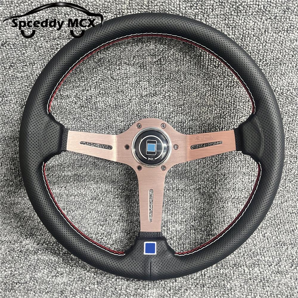 Spceddy Für Lenkrad 14 Zoll 350mm Perforiertes Leder Konkav Auto Sportlenkrad