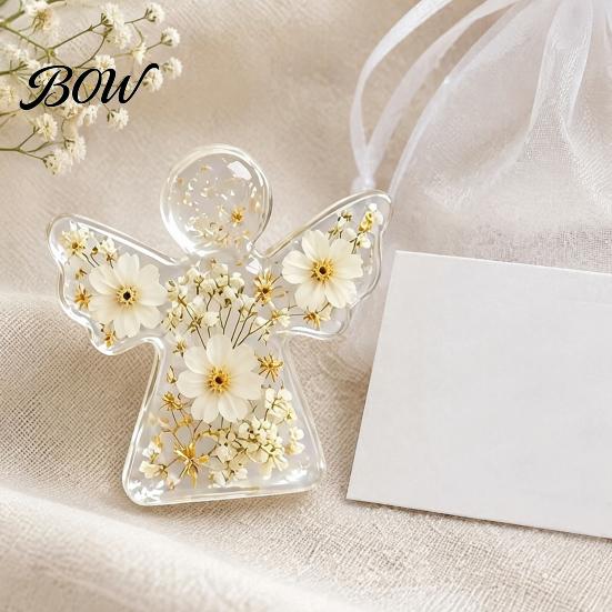 Small Angel Collectible Ornament Forget Me Not Dried Flower Keepsake, Mini Acrylic Pocket Hug Figurine, Commemorative Gift for Sympathy