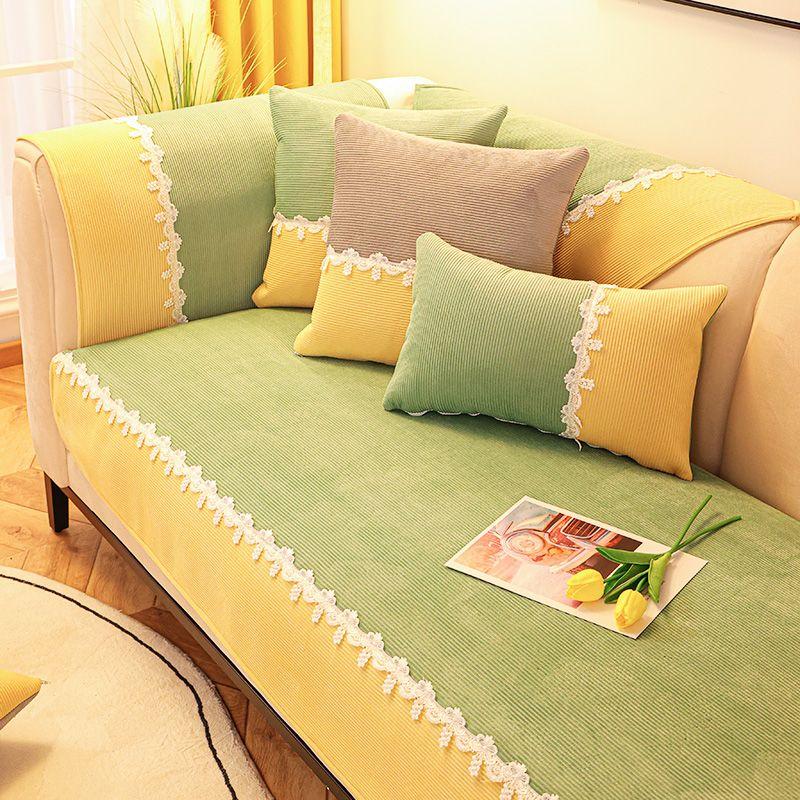 

Accessible Luxury Non Slip Sofa Seat Cushion All Year Round Neutral Towel Fabric Cotton Linen Cover Scandinavian Full Covered Summer Simplicity Modern Early Spring-Green Yellow 70*70cm