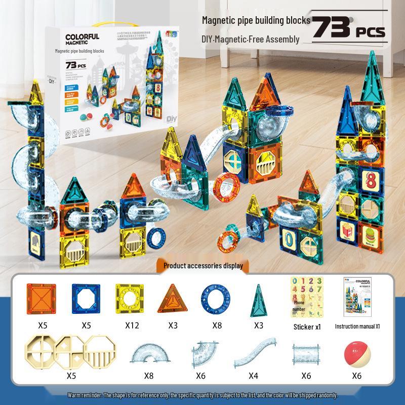 Magnetic Tube Building Blocks: Children's DIY Magnetic Track with Rolling Ball Slide for Educational Play
