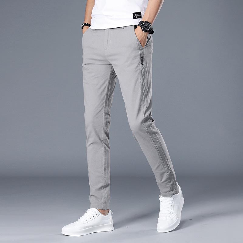 Summer Thin New Men'S Ice Silk Casual Pants Fashionable And Versatile Elastic Slim Straight Leg Small Leg Pants Men'S Pants