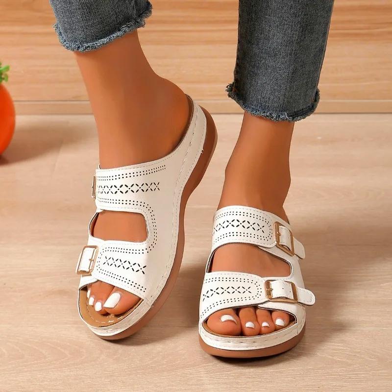 

Fashion Fashion 2025 Belt Buckle Women s Slippers New Plus Size Light Weight Comfy Slide Shoes Casual Outdoor Best Seller Wedge Slippers 36