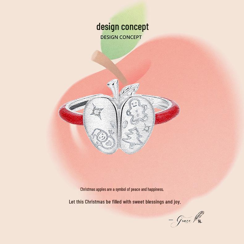 Yinziyun S925 Sterling Silver Romantic Christmas Apple Open Ring Gift