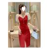 Summer white high-end off-the-shoulder dress femininity gentle wind light ripe V-neck suspender split skirt ins