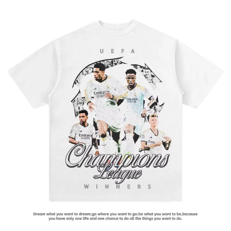 

2025 Реал Мадрид Реал Мадрид Футболная Звезда Американский Хлопок Короткий Рукав Винтаж Высокое Качество Оверсайз Топ 4XL