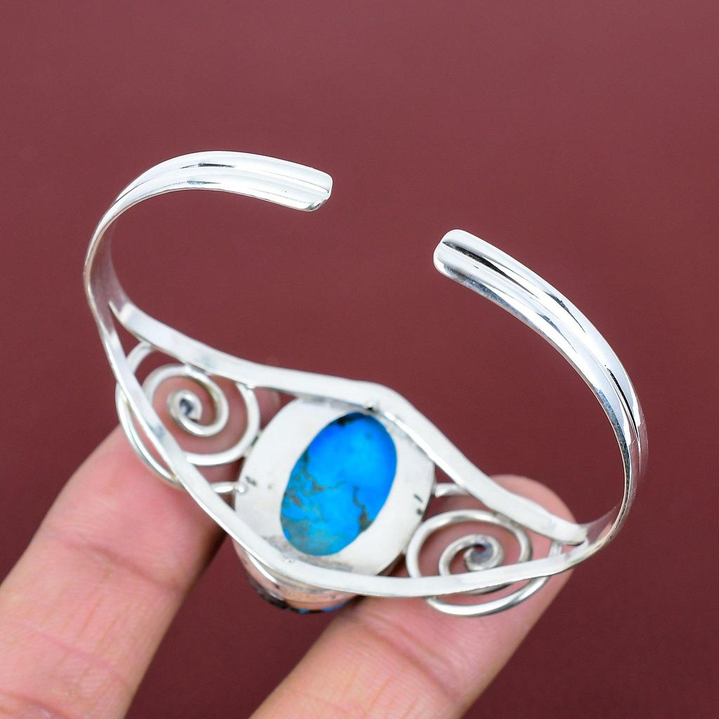 Tibetan Turquoise Cuff Bracelet Gemstone Bangle Handmade Jewelry 925 Sterling Silver Adjustable Cuff Bracelet Designer Jewelry Gifts for Her
