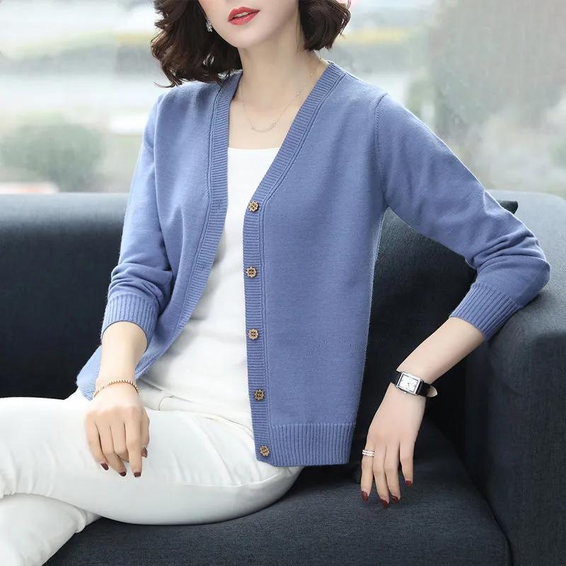 Female spring Short Knitted Jacket Loose V-Tie Buckle Cardigan Sweater