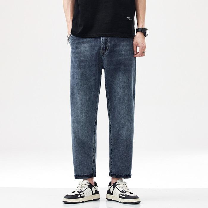 

New Summer Cropped Pants New Cotton Elastic Loose Straight Business Middle-aged and Young Jeans 28