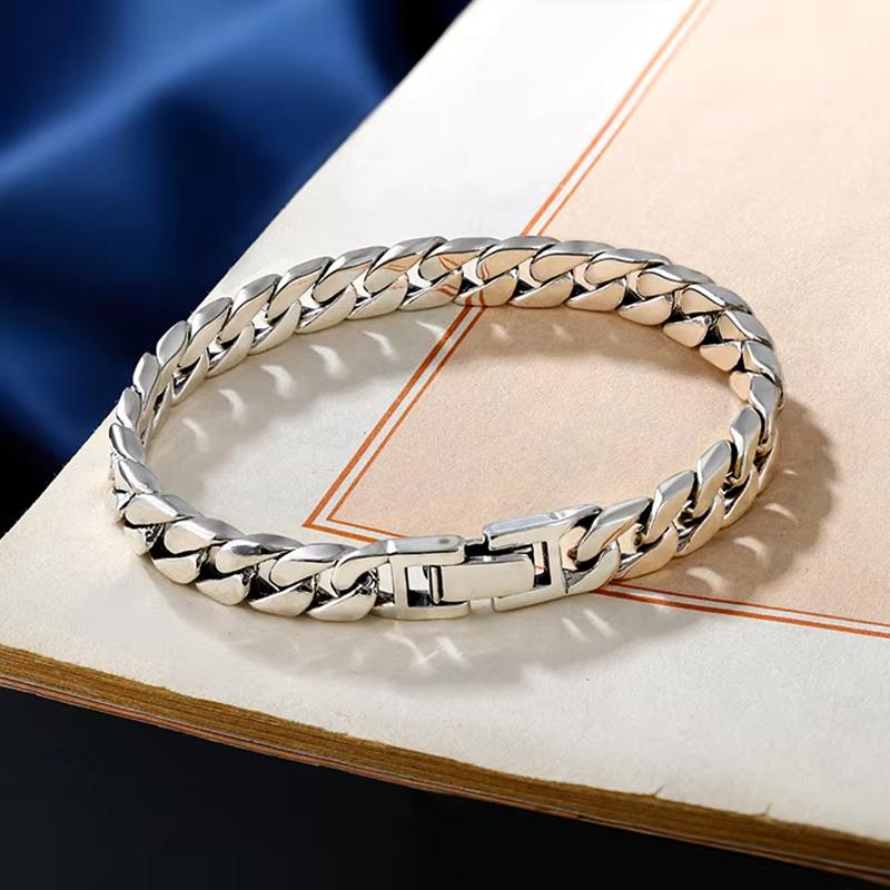 100% S925 Silver Handmade 7MM 8MM Retro Cuban Trend Rough Personality Man Woman Pure S925 Silver Bracelet Jewelry