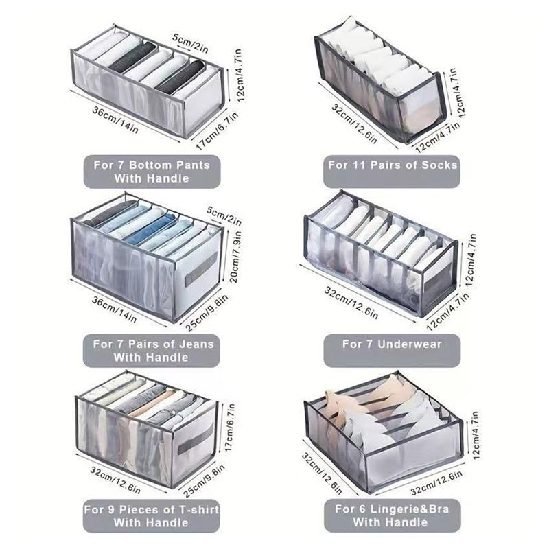 M-Modern-Home For Sock Storage Box-Closet Organizer 6PC Underwear Separated 7/9/11 Grids Foldable Drawer For Jeans Bra