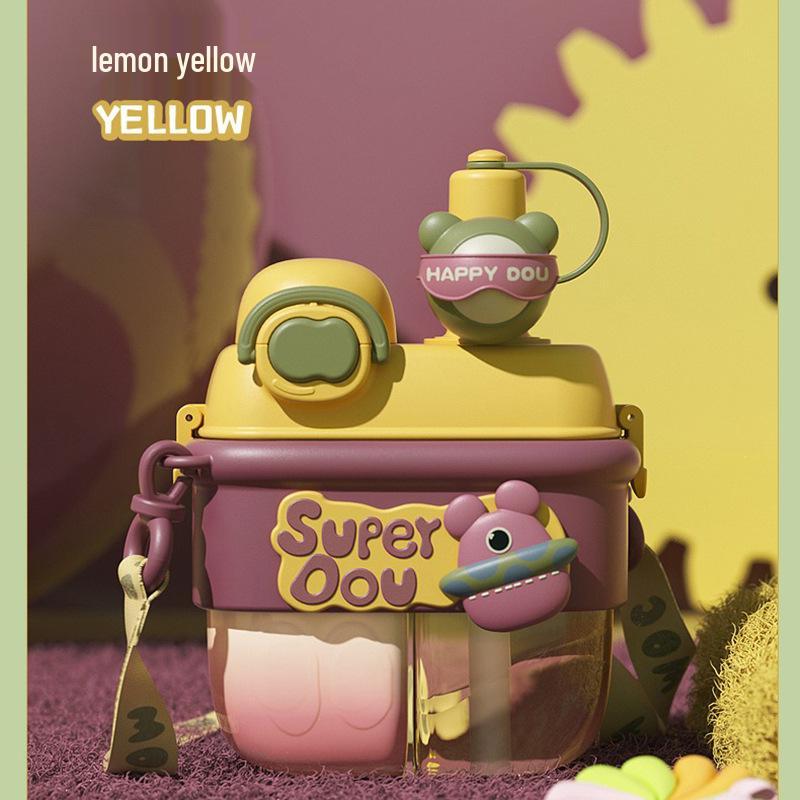 

Large Capacity Dual-Compartment Straw Cup for Kids - Perfect for Female Students, Summer Use, and Easy Portability 500ml