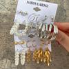 Hot European & American Geometric Pearl Circle Ear Cuffs & Round Bead Stud Earring Set