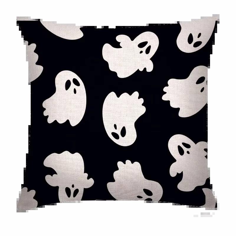 4pcs Halloween Pillow Covers 18*18Inch Linen Blend Throw Pillow Cover Pumpkin Cat Ghost Pattern Cushion Cover for Home Couch