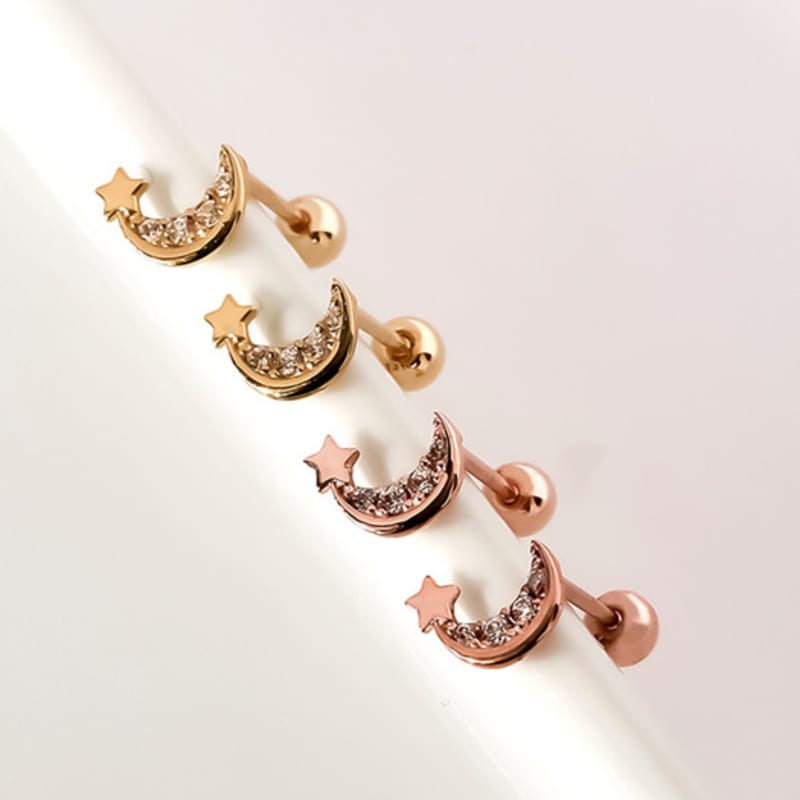 JEWNEL 14K rosegold Moon Star Cubic Piercing Earrings