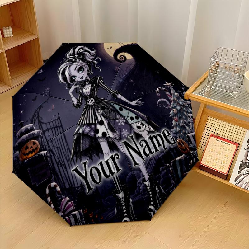 Custom Text Automatic 8 Bone Umbrella, Portable Sun Rain Protection UmbrellaMonster High
