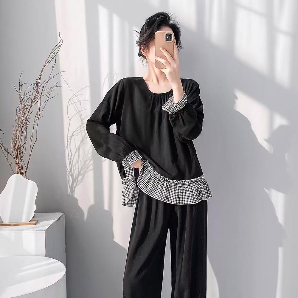 Women s Sweet Princess Lace Cotton Silk Pajama Set – Long Sleeve Pullover & Pants XXL (up to 72.5kg)