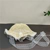 Bow lace streamer straw hat women's summer beach vacation sunshade sunscreen foldable sun hat parent-child hat
