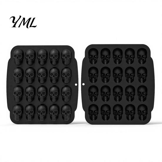 Halloween Gift for Bakers Skull Cake Mold with 20 Cavity, Theme, Silicone Non-Stick Candy Baking Accessories Parties Mold, Realistic 3D Tray