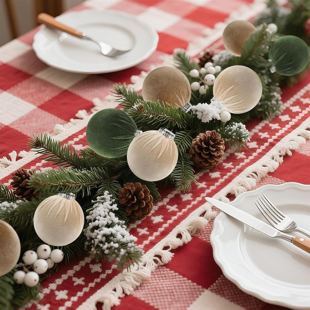 Velvet Christmas Ball Ornaments Set - 15pcs 3.15 inch Flocked Xmas Decorations Ornaments for Christmas Tree Garland Table Centerpiece Festival Decor