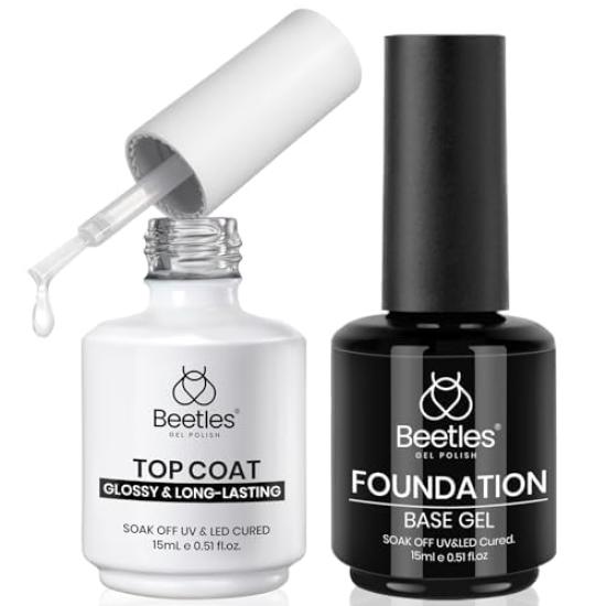 

Beetles 15ml Gel Base Top Coat Set For Gel Nail Polish No Superb Shine Top Coat No Lamp Essential for Manicures Christmas Kit 2-Pack & - - Wipe-Off,