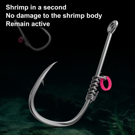 Befestigungshaken für lebende Garnelen, robuster Angelhaken aus Karbonstahl mit Widerhaken und Loch, Angelhaken für Süßwasser und Salzwasser, Wels, Barsch, Angelzubehör