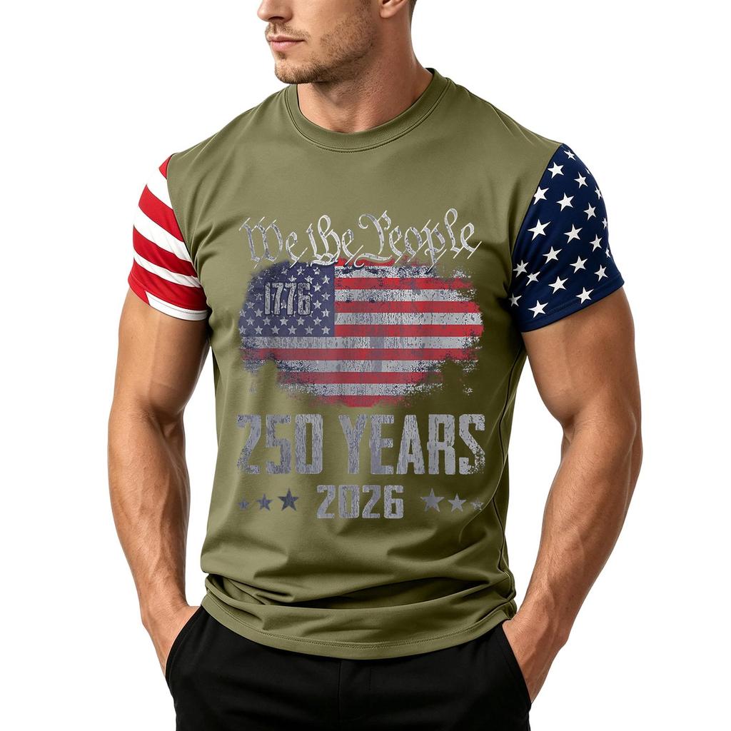 Men's Independence Day Flag Print Short Sleeve T-Shirt, Loose Casual Daily Summer Tops