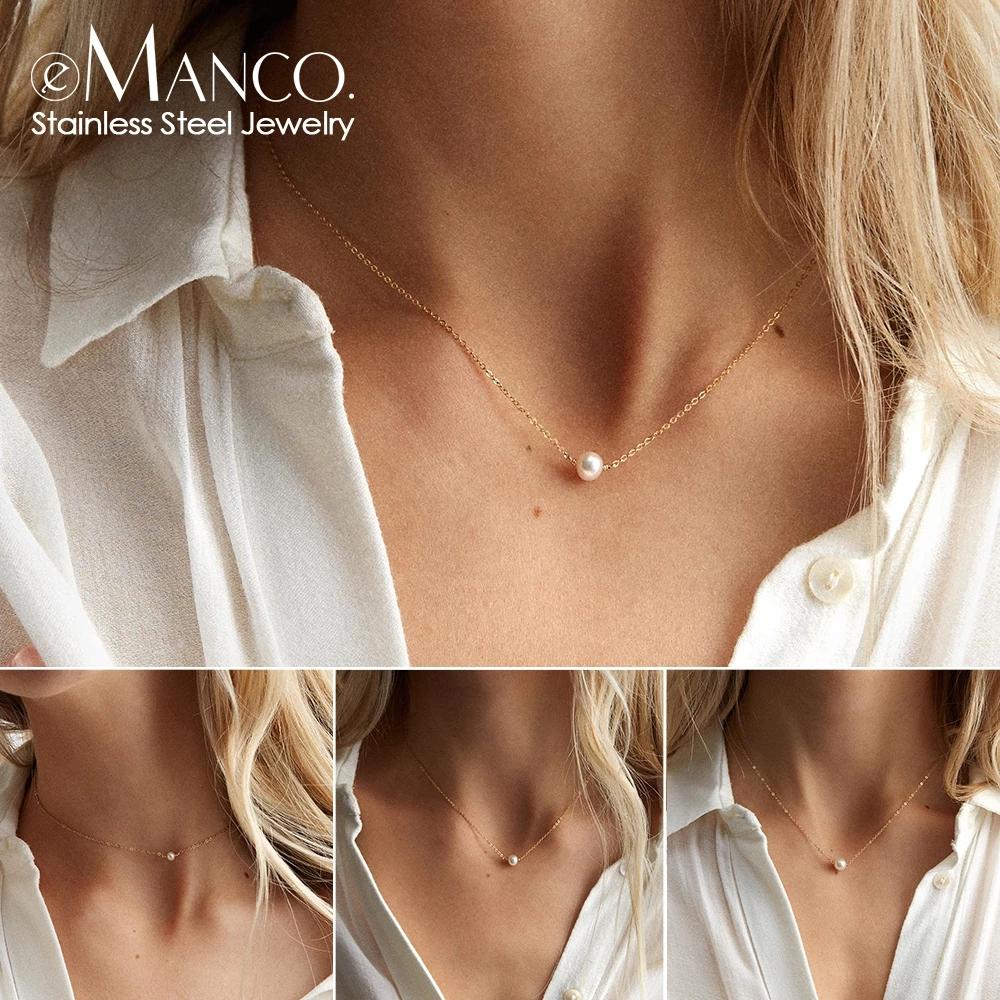 E-Manco Chain Choker Necklace Stainless Steel Gold Woman Minimalist Fashion Jewelry Classic Pearl Choker Necklace for Women