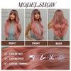 oneNonly Long Body Wave Ombre Brown Pink Synthetic Wigs with Bangs Natural Wave for Women Cosplay Natural Wig Heat Resistant