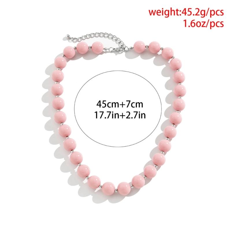 Handmade Pink Acrylic Beaded Necklace Fashion Choker Necklace Neck Chain Simple Clavicle Chain Statement Jewelry