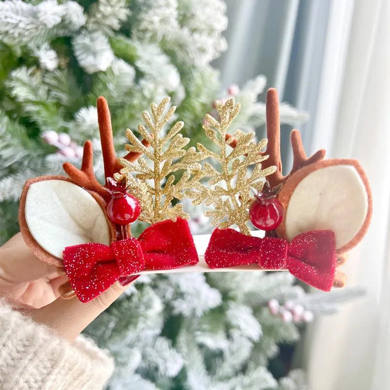 Christmas Antler Hair Clips Pendants Xmas Ornaments Merry Christmas Decor Gift for Girl Elk Hair AccessoriesHappy New Year