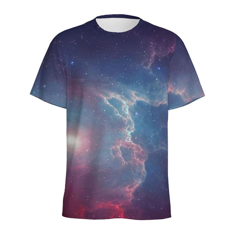 Χρωματιστό Μπλουζάκι με Μοτίβο Γαλαξία και Διαστήματος Ανδρικό Καλοκαιρινό με Στρογγυλή Λαιμόκοψη, Κοντό Μανίκι, 3D Εκτύπωση με Έναστρο Ουρανό, Τοπ, Street Φαρδύ T-Shirt
