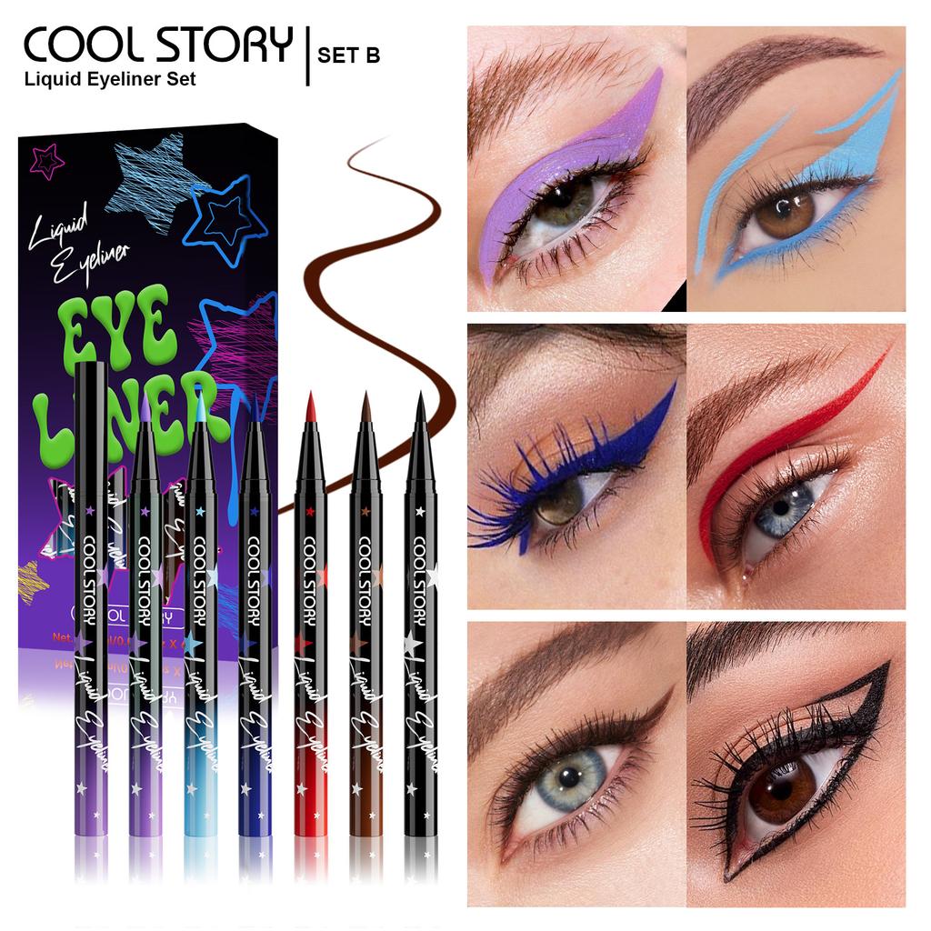 6 Colors Set Glitter & Shimmer Eyeliner Stick Pack - Long-Wearing Blue Tone Eyeliner Pencil with Smooth Application - Versatile
