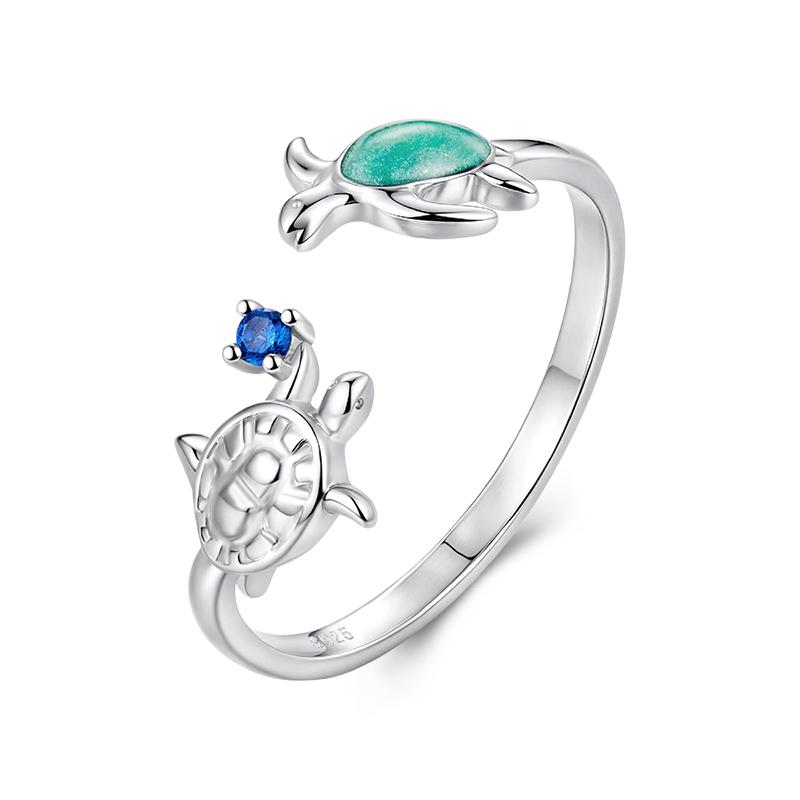 WOSTU 925 Sterling Silber Doppel Schildkröten Ring Für Frauen Meeres Tier Verstellbare Ringe Schmuck für Frauen Natur Fans Urlaube