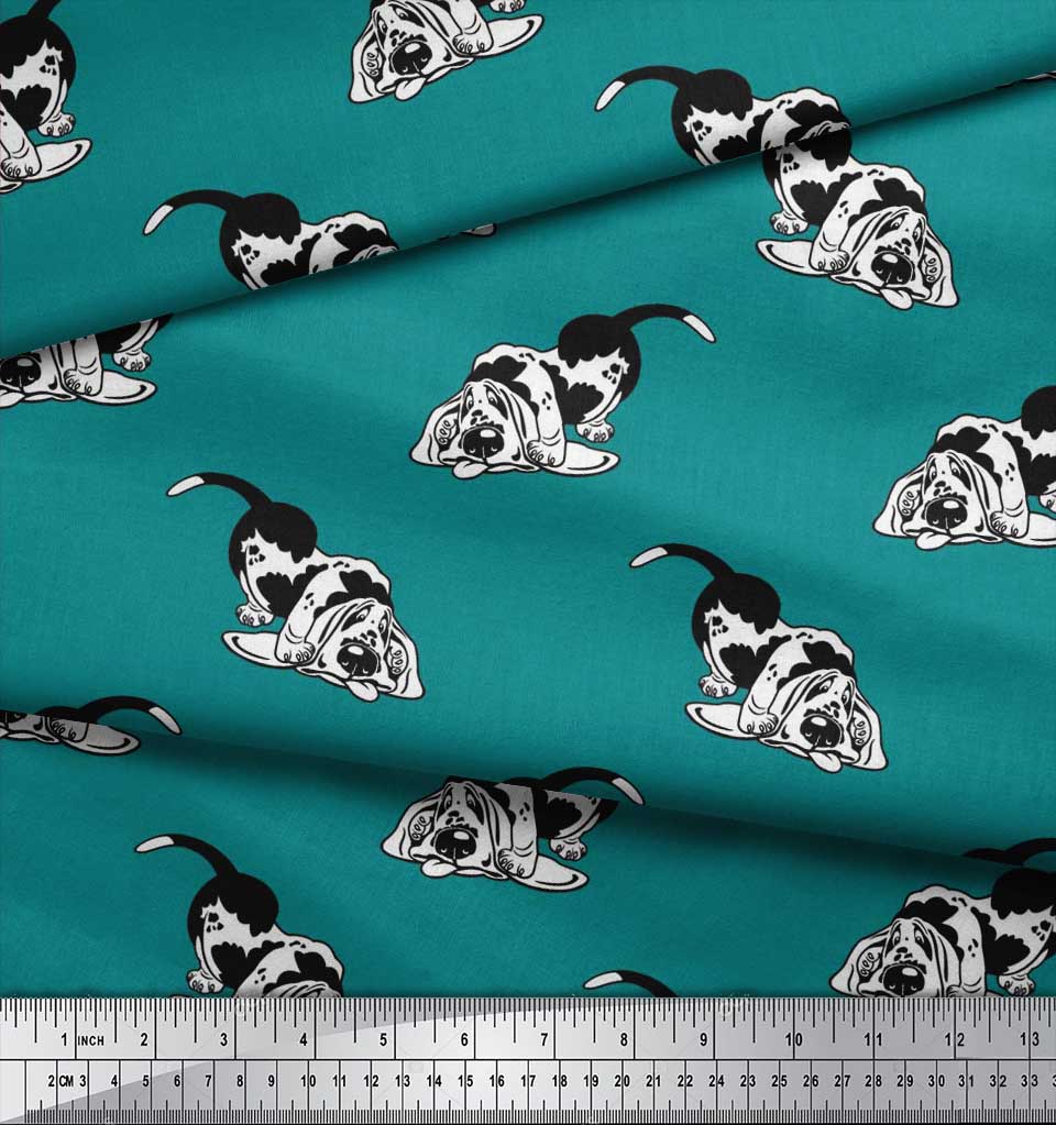 Soimoi Japonská krepová saténová tkanina Basset Hound Potisk šicí tkaniny metr 42 palců