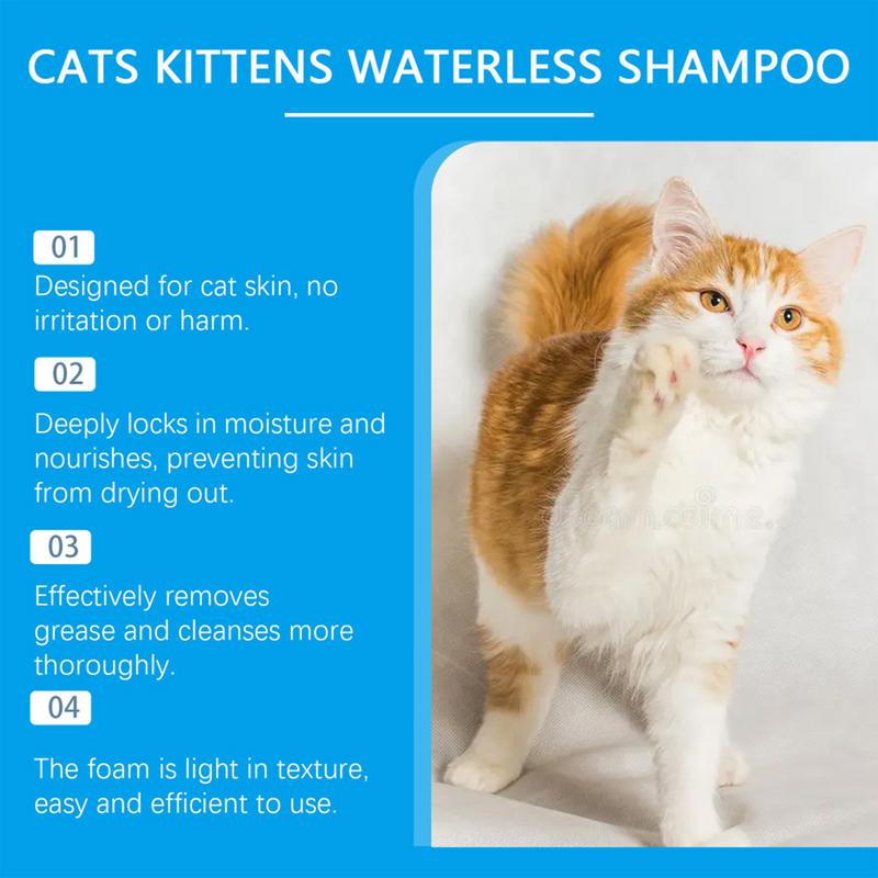 Cat Shampoo Waterless Cat Shampoo Licking Safe Dry Shampoo 60ml Gentle Foam Shampoo for Cats Deep Cleansing Relieves Itchy Skin