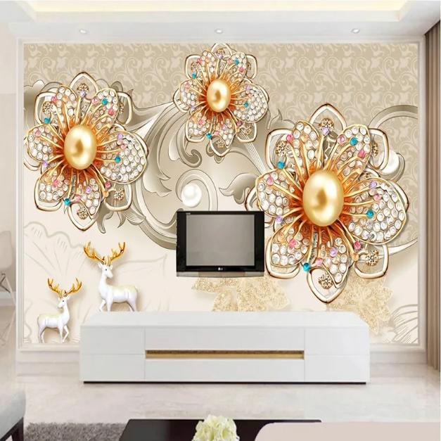 

Mural Wallpaper Luxury Jewelry Plum Blossom 3D Fresco Living Room TV Sofa Bedroom Background Wall Mural Home Decor 3D Sticker 200 cm(W) x 140 cm(H)