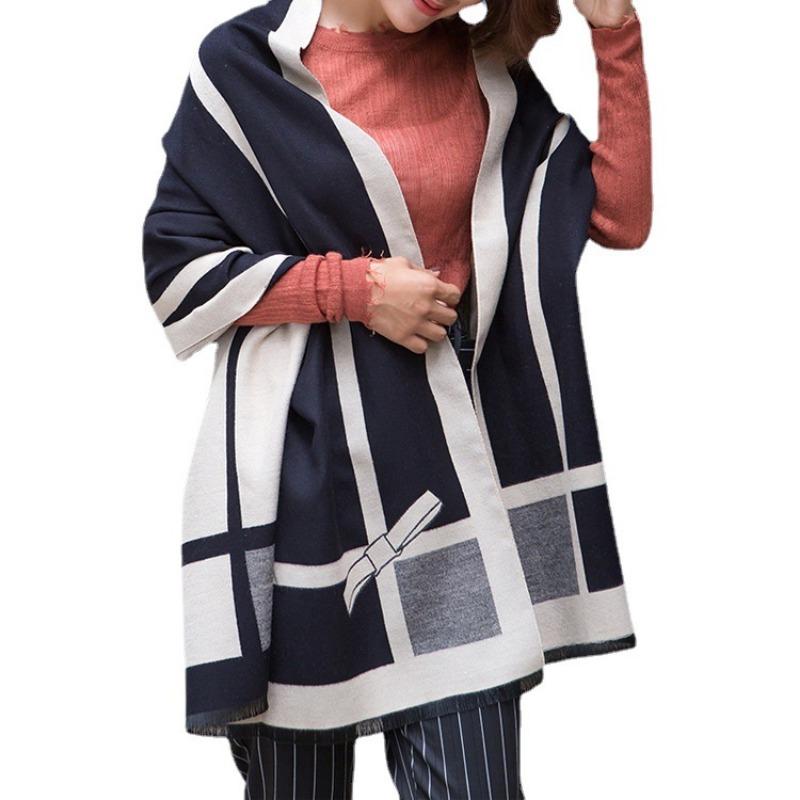 Bow long thermal shawl women's dual-purpose double-sided thickened imitation cashmere student winter versatile scarf